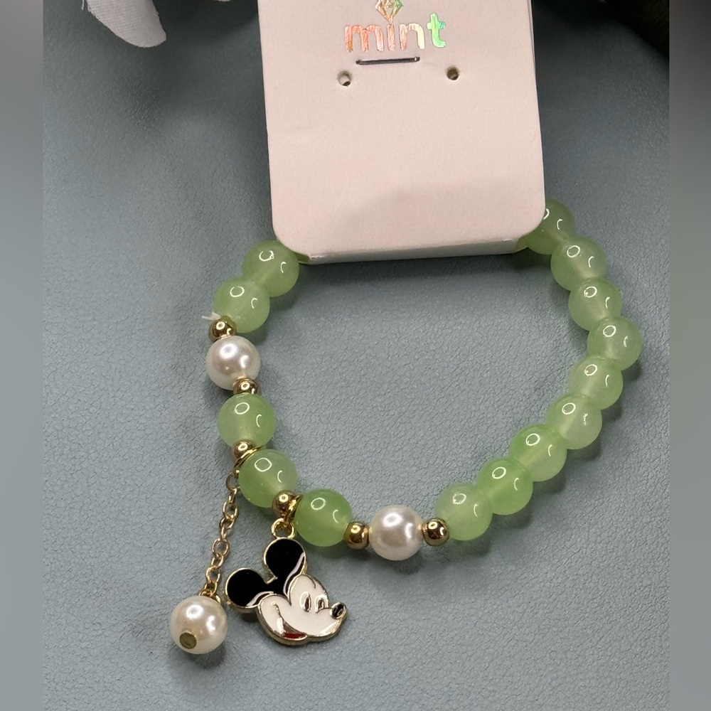 Mint Mint Green and Gold Jewelry Bracelet with Elegant Mickey Charm